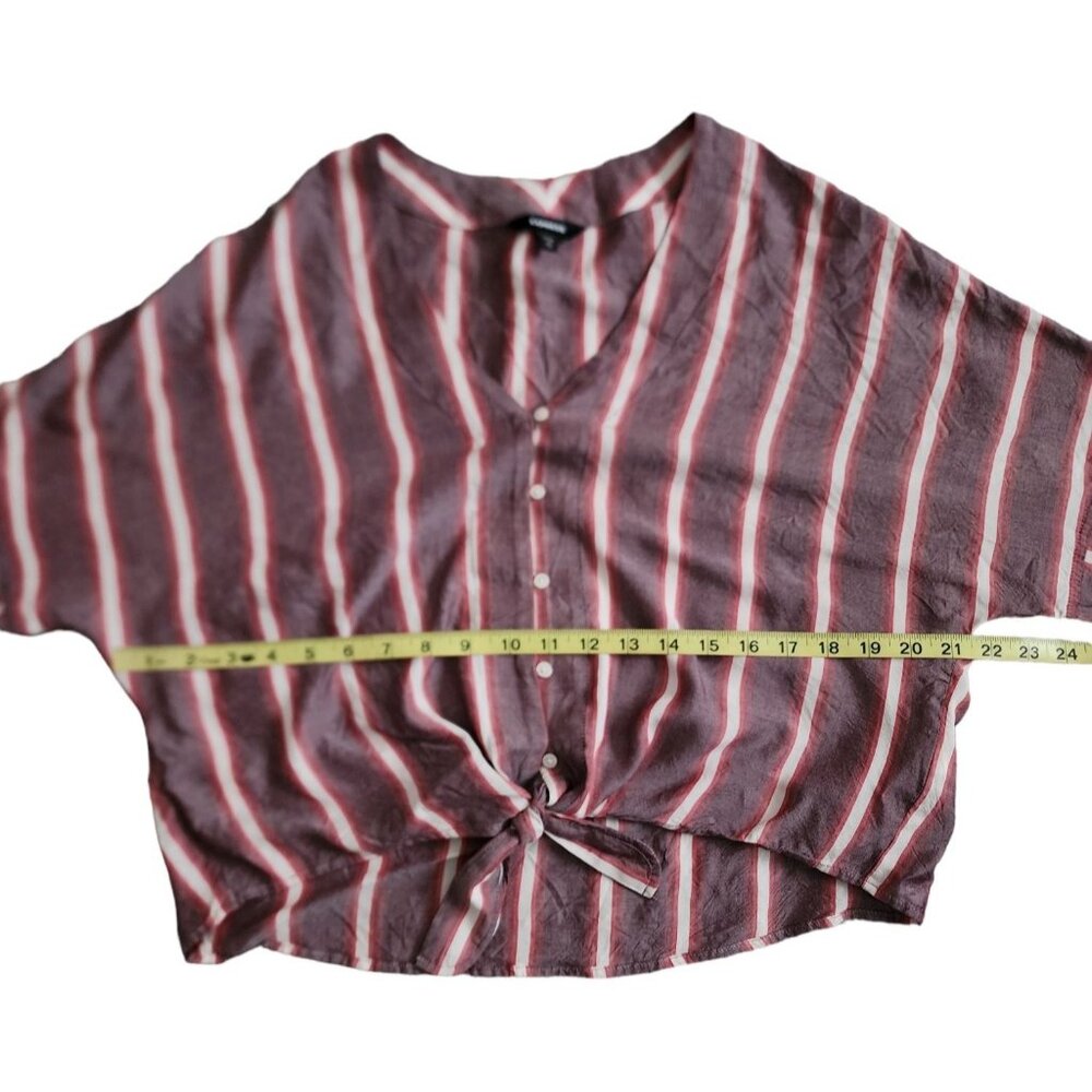 Express Women's Red/Purple Striped‎ Tie Front Dolman Long Sleeve Top Size XS/TP - Picture 10 of 12